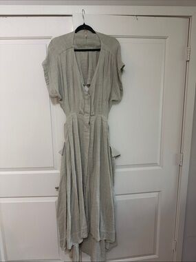 Free People Sage Green High-Low Button Midi Dress